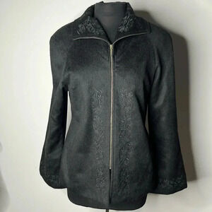 VTG Alpacouture Women Baby Alpaca Blend Black Embroidered Jacket Size M